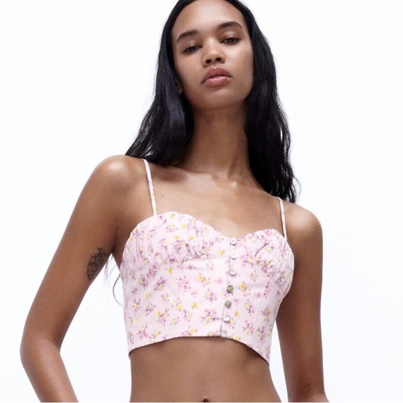 Zara Floral Linen Blend Crop Top Size Medium NWT - Picture 12 of 12
